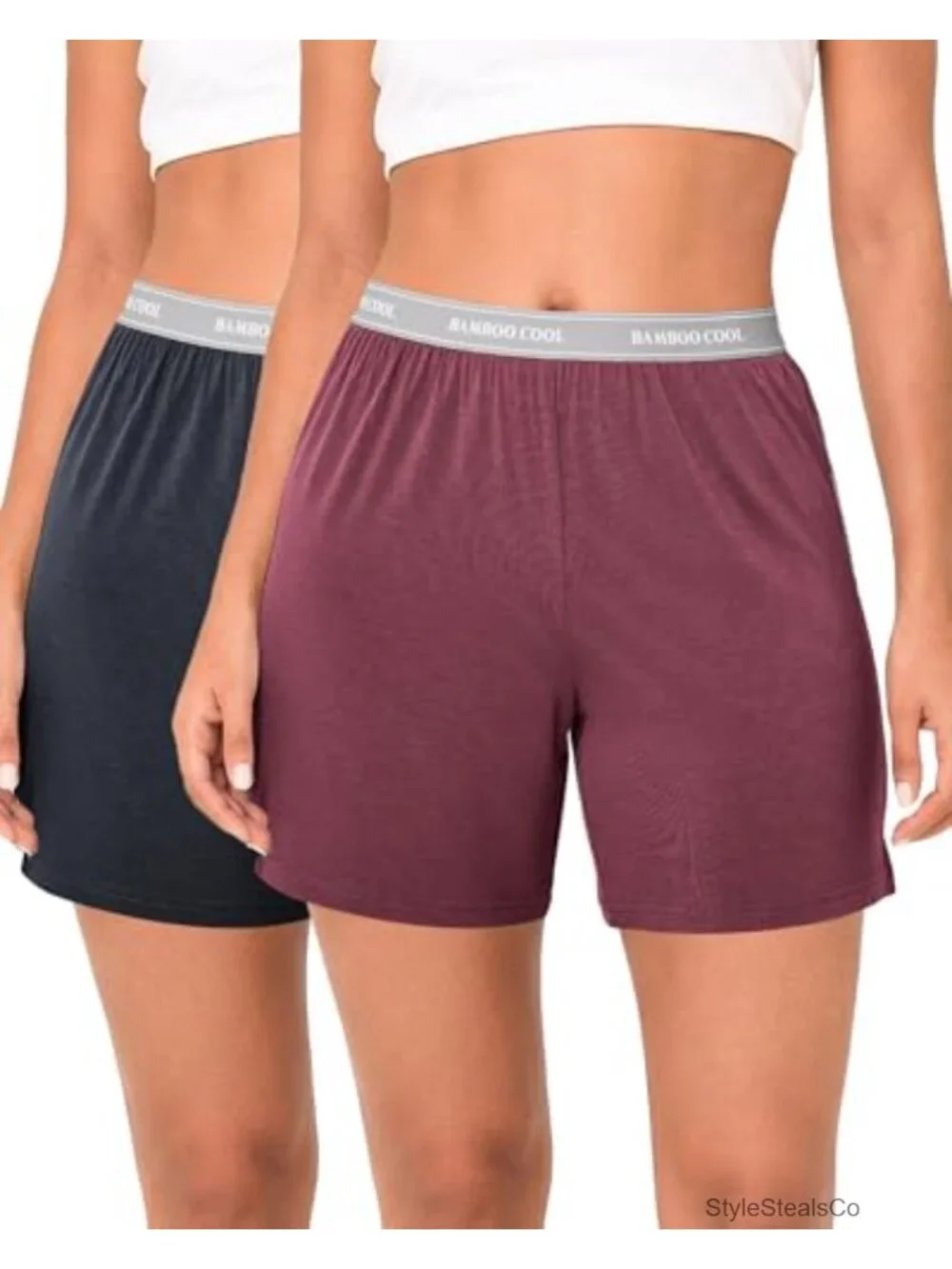 Bamboo Cool Pajama Shorts 2 Pack - Elastic Waistband Sleep Shorts